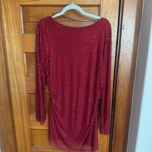Zara Red Long Sleeve Sequin Dress